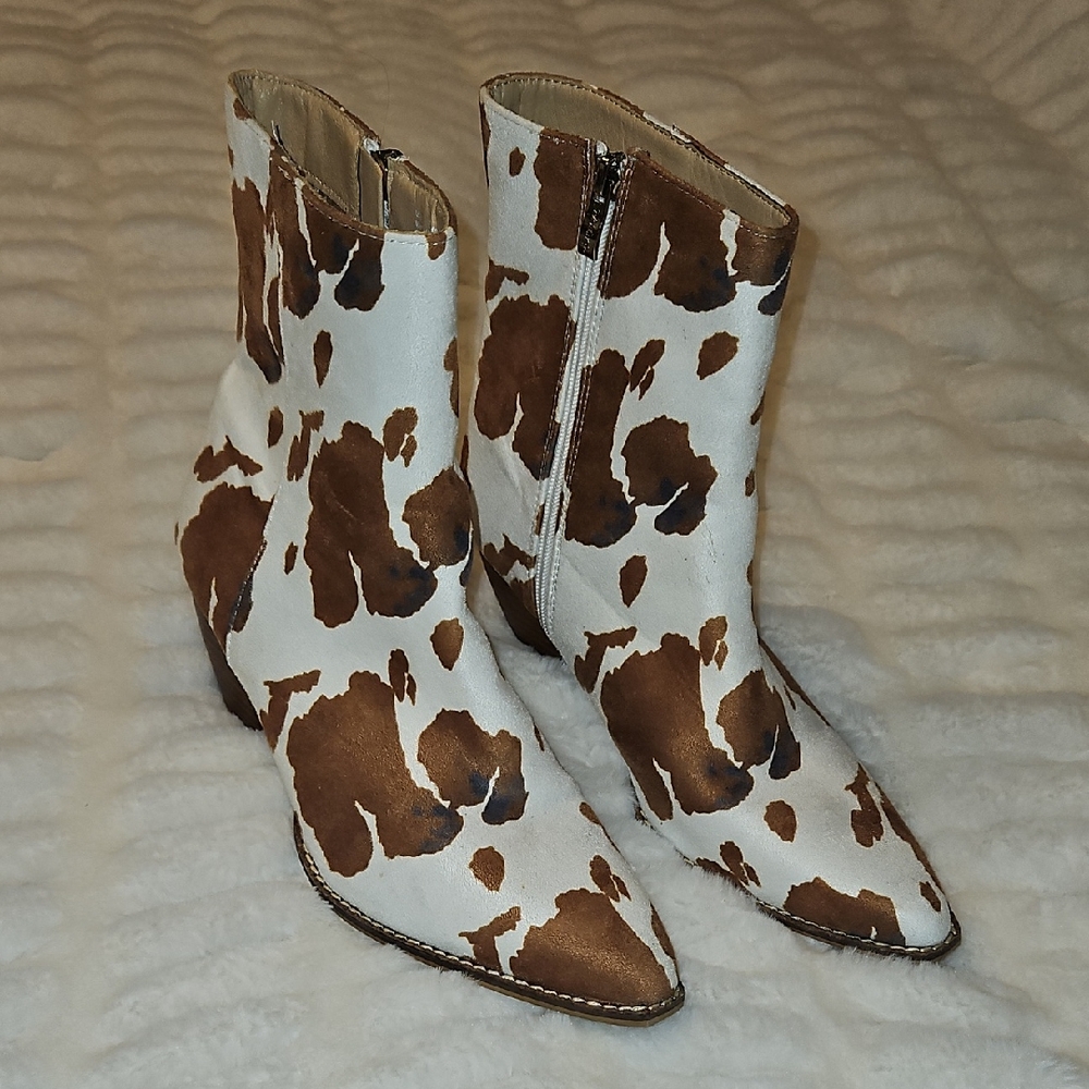 Stylish Cow Print Ankle Booties